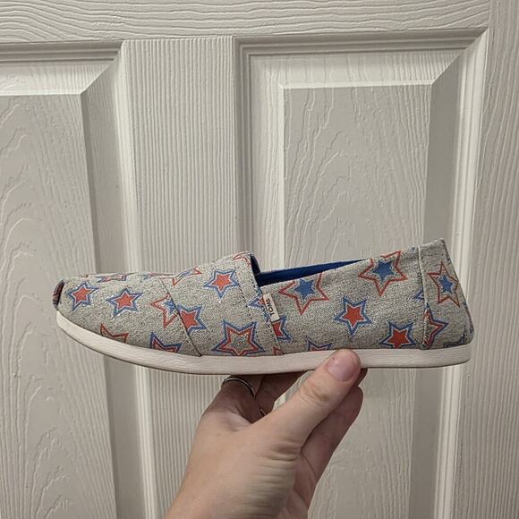 Toms Gray Red Blue Alpargata Cloudbound Glow In The Dark Patriotic Flats Size 8 - Picture 7 of 10